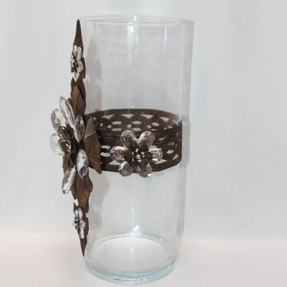 Feur de Lis Cooper and Plexiglass Floral Petal Large Vase
